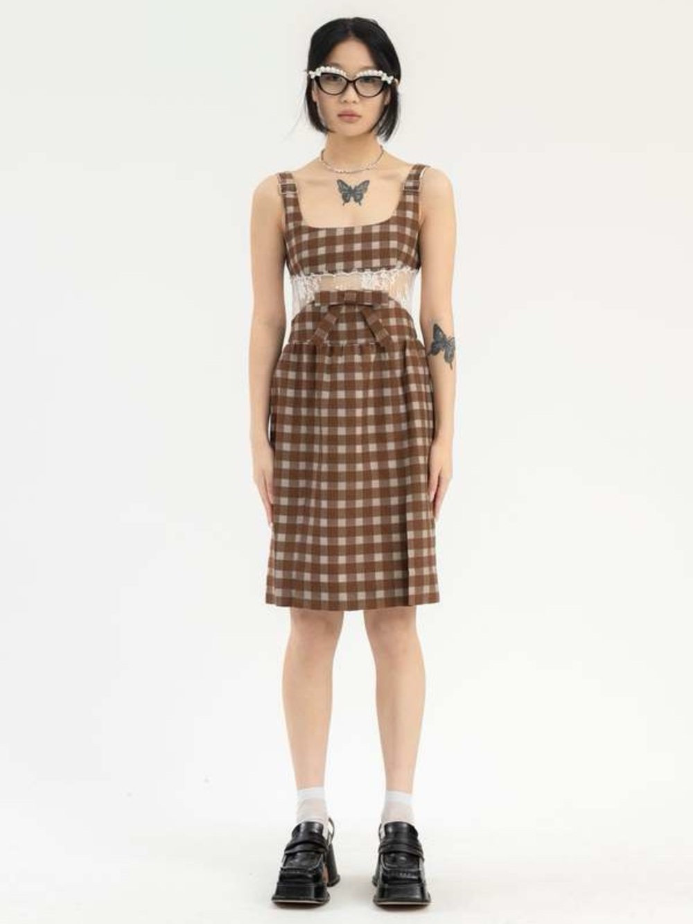 SHUSHU/TONG- Women’s Lace Splicing Dress in Brown
